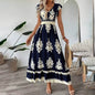 Women's Summer Flowy Maxi Dress Casual Cap Sleeve V Neck Smocked Waist Beach Sundress - www.Shopthatapp.com