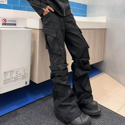 Large Pocket Pleated Black Y2K Cargo Pants Men - www.Shopthatapp.com