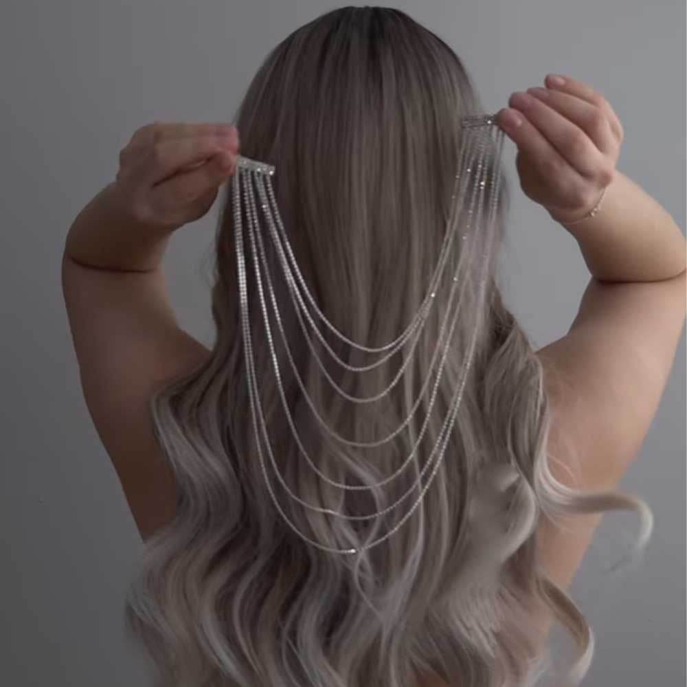 Multi layer Rhinestone Hair Chain Bridal Hair chain clip - www.Shopthatapp.com