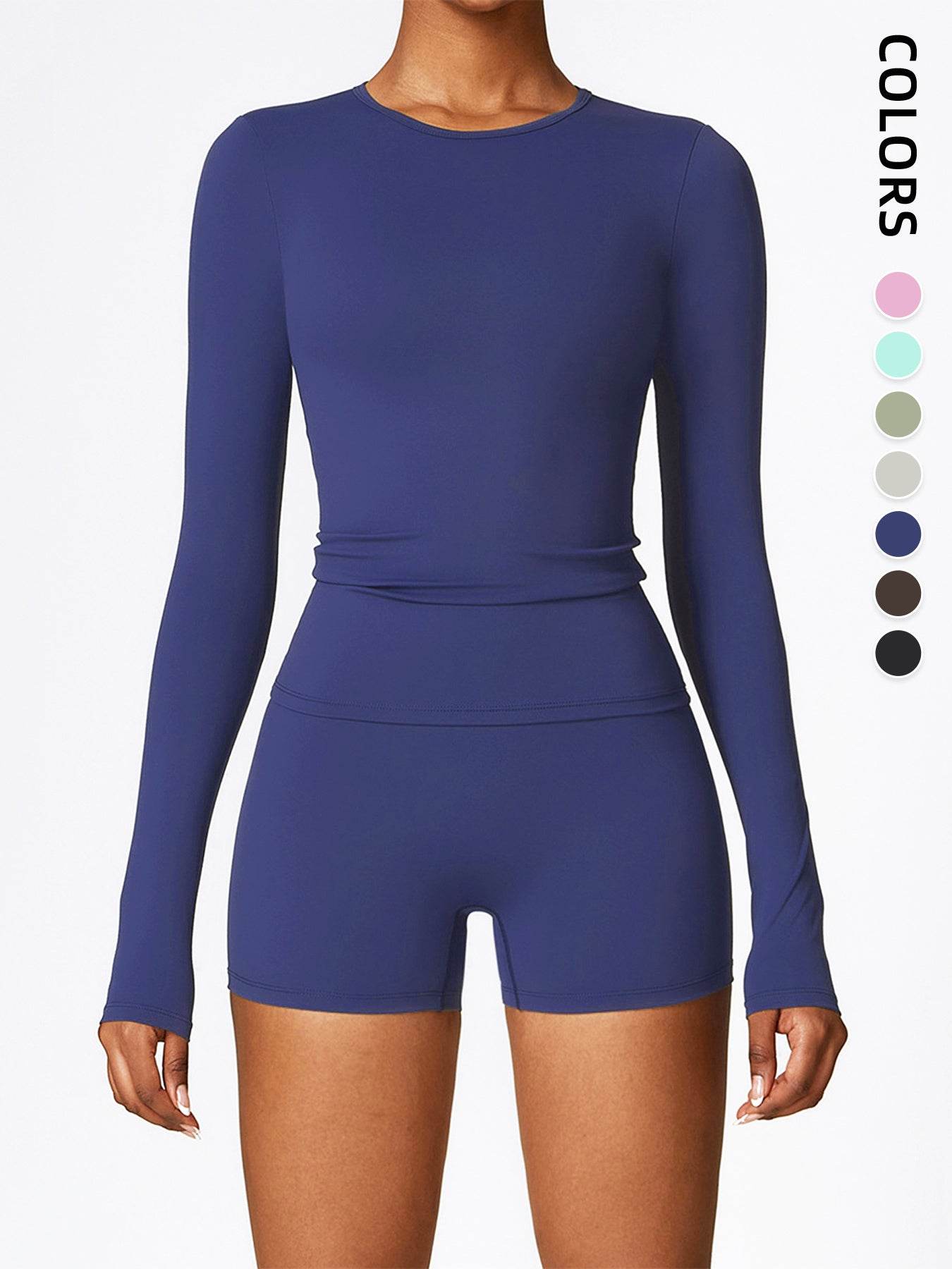 Women's Four Seasons Sports Suit, Women's Long Sleeve Round Neck Sports T-shirt And High Waist Tight Shorts Yoga Suit. - www.Shopthatapp.com