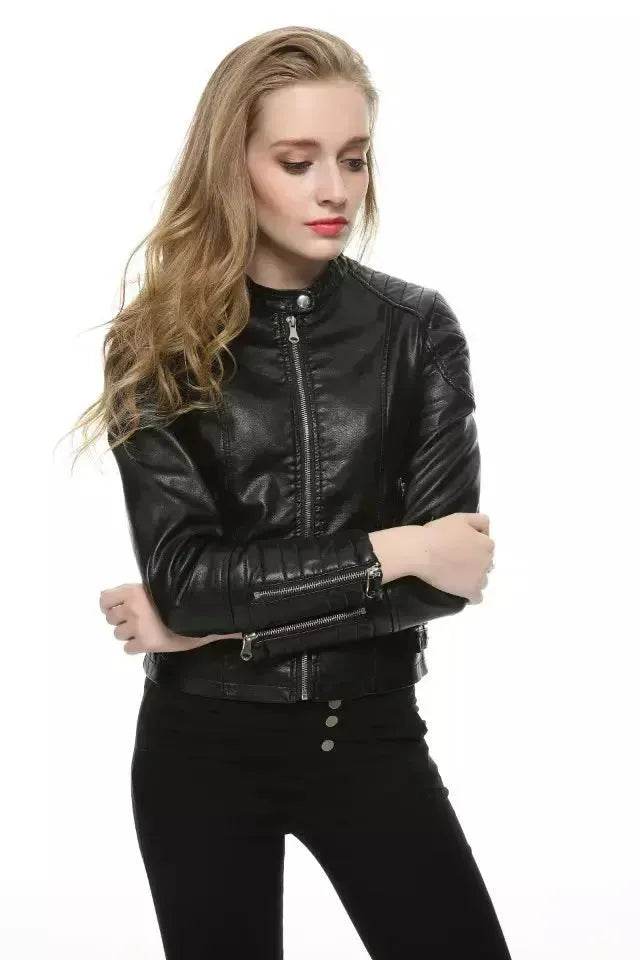 Ladies Fall and Winter Slim fit Leather Jacket  Biker Jacket Women - www.Shopthatapp.com