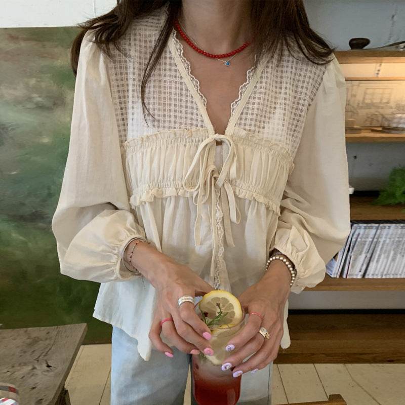 Casual Spring Summer New Retro Elegant V-neck Linen everyday blouse top - www.Shopthatapp.com
