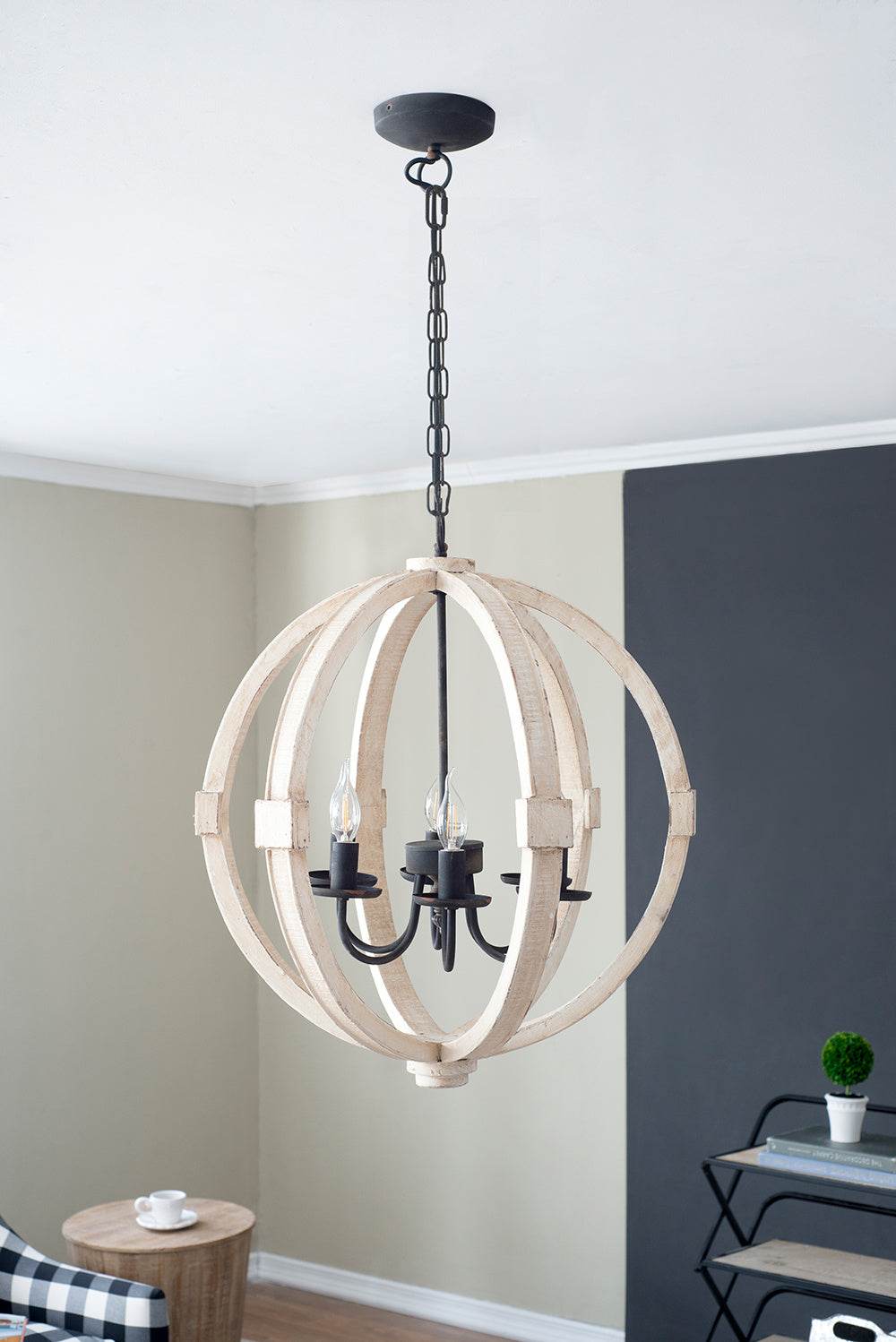 6 - Light Wood Chandelier With Adjustable Chain For Kitchen, Dining Hall Entrance, Bulb Not Included - www.Shopthatapp.com