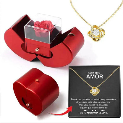 Fashion Jewelry Box Red Apple Christmas Gift Necklace Eternal Rose For Girl Mother's Day Valentine's Day Gifts With Artificial Flower Rose Flower Jewelry Box - www.Shopthatapp.com