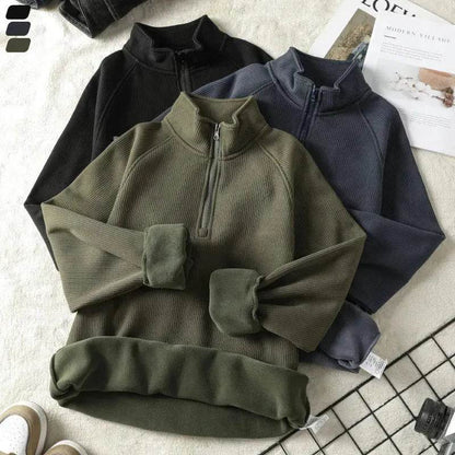 Autumn Winter half zip Stand-collar Fleece Sweatshirt Pullover tops for men - www.Shopthatapp.com