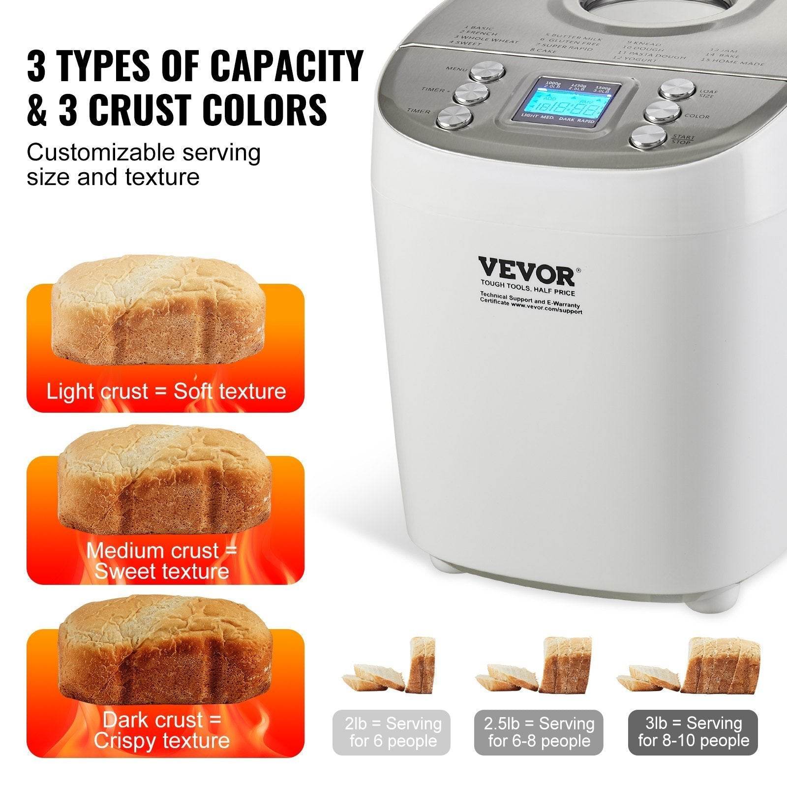 VEVOR Automatic Bread Maker 3LB Non-sticking Bread Making Machine - www.Shopthatapp.com