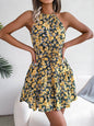 Casual Spring Summer Tie Belt Halter neck Swing Floral mini dress - www.Shopthatapp.com