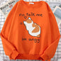 Women Chic Casual No Flattering Cat Print Crew Neck Sweatshirt - www.Shopthatapp.com