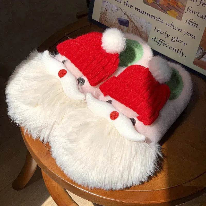 Cute Christmas Santa Claus Home Slippers Winter Warm Indoor Non-slip Floor Plush Shoes For Women - www.Shopthatapp.com