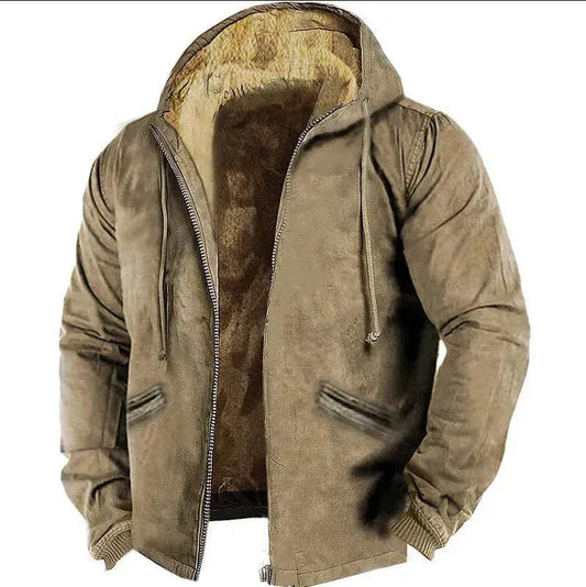 Winter Thick Fleece-lined Cotton-padded Coat Drawstring Jacket Cardigan for Men - www.Shopthatapp.com