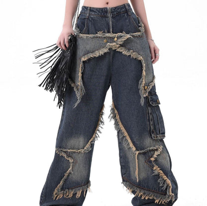 Distressed Denim Pant for women Oversized Streetstyle Patch Cargo Jeans Pant - www.Shopthatapp.com