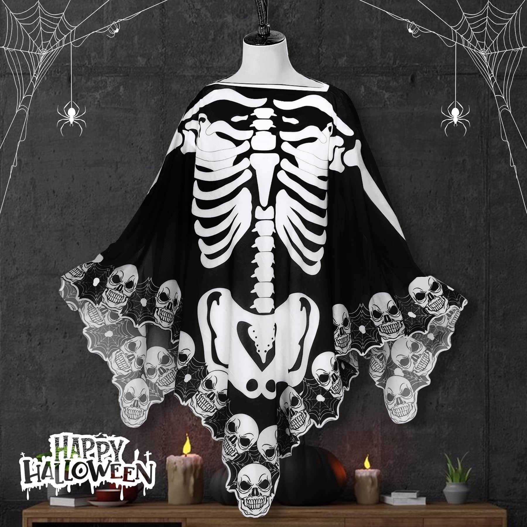 Halloween Lace Poncho Plus Size Halloween Skeleton Cape Day Of The Dead Costumes For Women 59 Inches X 59 Inches -Selling On Amazon Is Prohibited - www.Shopthatapp.com
