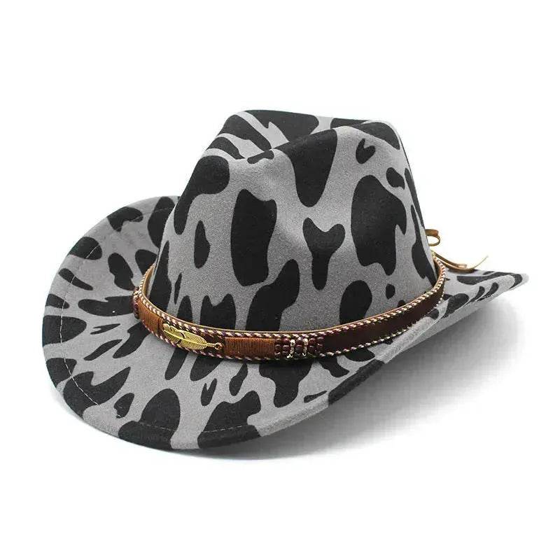 Western Style Camo Cowboy Hat Woolen Felt Cow Pattern Big Brim Wide Brim Denim Top Hat Camouflage Cowboy Cowgirl Hat - www.Shopthatapp.com