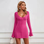 Chic Ladies Bodycon U-neck Long-sleeved Dress Charming Slim Hip-hugging Short Mini  Dresses  for Women - www.Shopthatapp.com