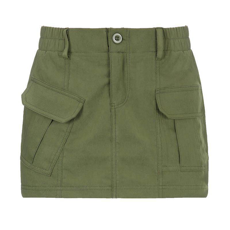 Simple Tooling Style Pocket Army Green Woven Hot Girl A- Line Mini Hip Cargo Skirt Summer - www.Shopthatapp.com
