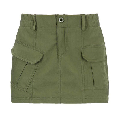 Simple Tooling Style Pocket Army Green Woven Hot Girl A- Line Mini Hip Cargo Skirt Summer - www.Shopthatapp.com