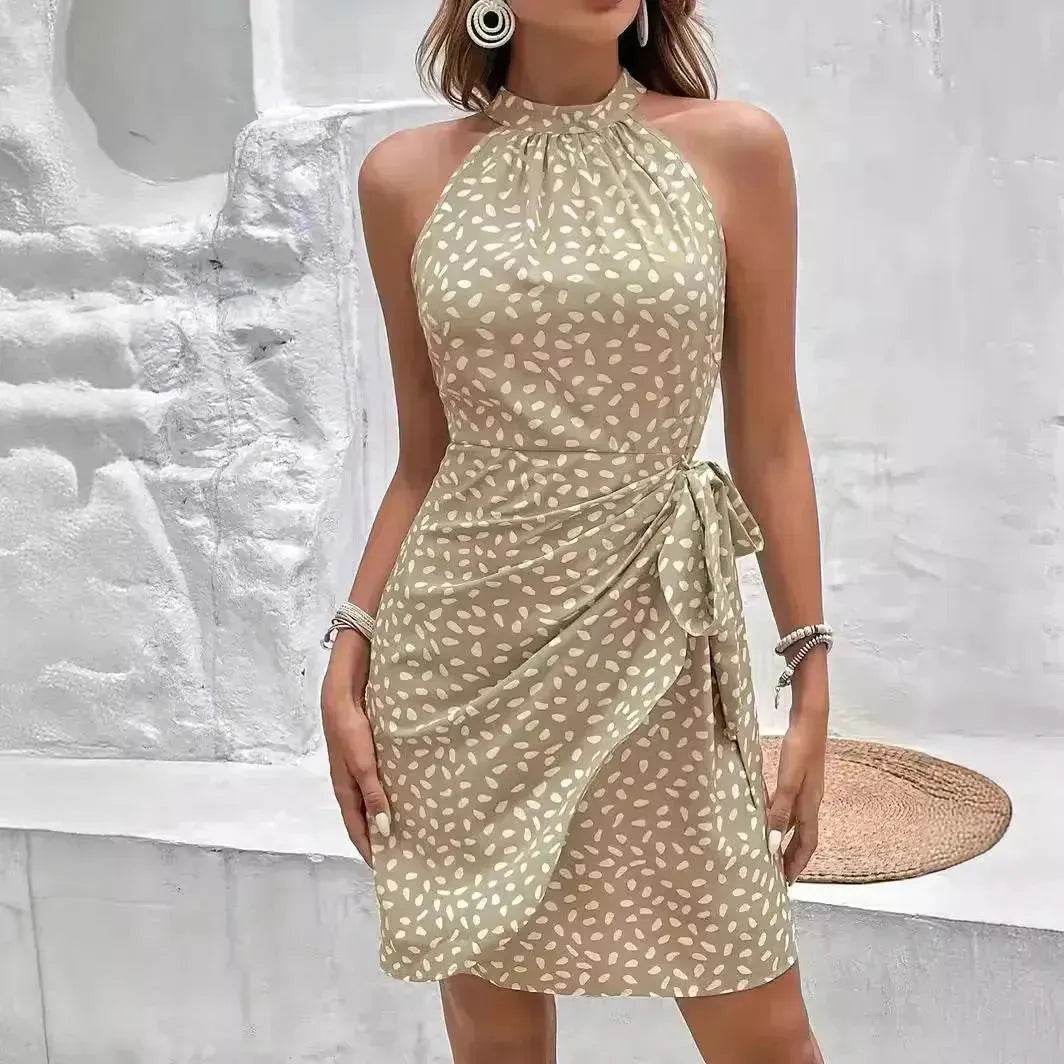 Casual Summer Halter neck Printed Dress With Tied Elegant Ladies High Neck Mini Dress. - www.Shopthatapp.com