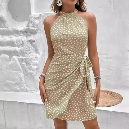 Casual Summer Halter neck Printed Dress With Tied Elegant Ladies High Neck Mini Dress. - www.Shopthatapp.com