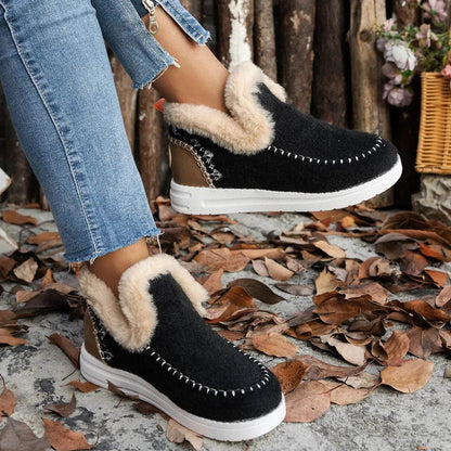Plus Size Fleece-lined Thicker Raw Edge Warm Flat Bottom Plush Winter boot Shoes for women - www.Shopthatapp.com