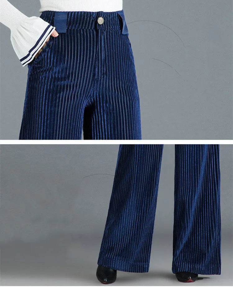 Gold Silk Striped Velvet Wide Leg trouser Pants Women - www.Shopthatapp.com