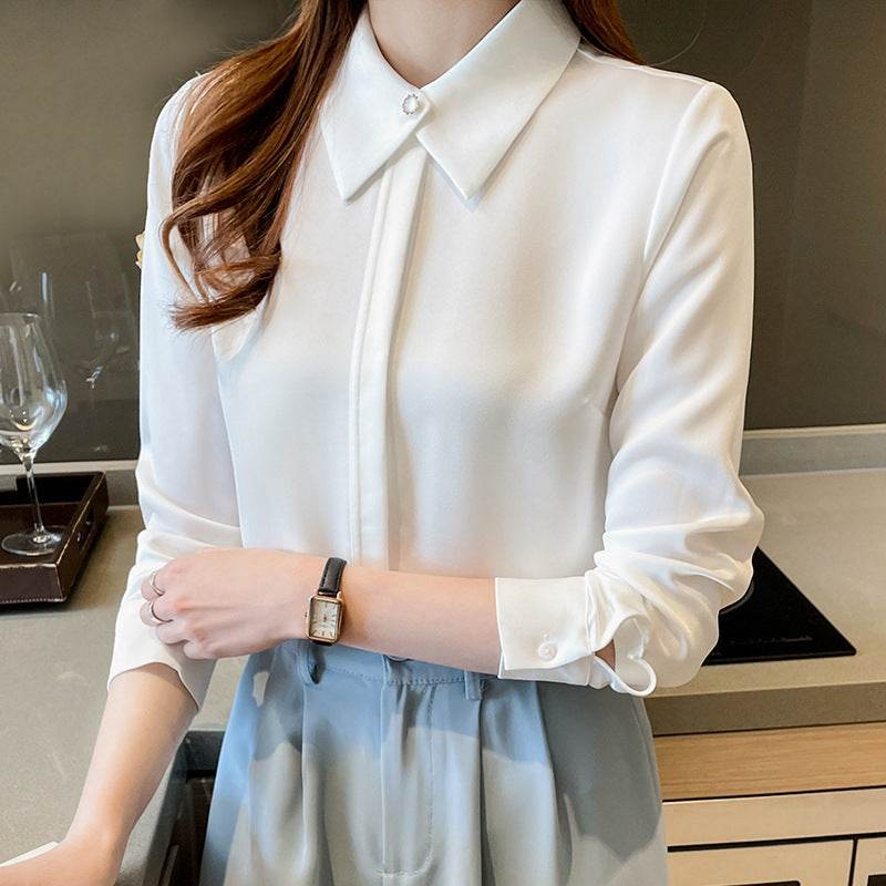 Formal Business Chiffon Blouse Women Long Sleeve White blouse shirt Tops - www.Shopthatapp.com