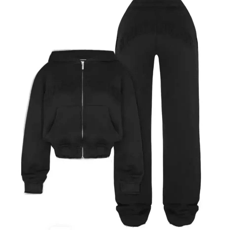 Ins Letter Sports Suit Zip-up Hooded Cropped Sweatshirt  jogging  pant tracksuit Fashion Womens Clothing Two piece joggers - www.Shopthatapp.com