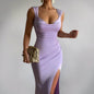 Slim Sleeveless Slit Dress With Back Tie Design Fashion Temperament Dresses For Women Clothing - www.Shopthatapp.com