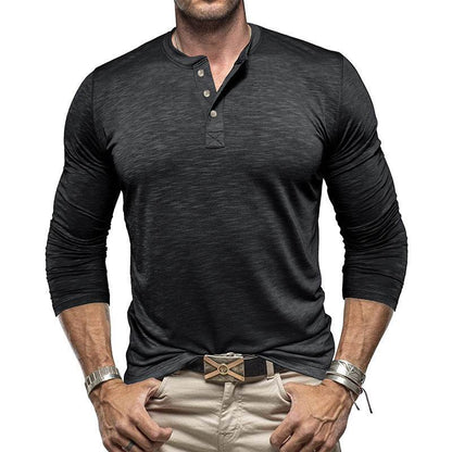 Men's Long-sleeved Henry Collar T-shirt - www.Shopthatapp.com