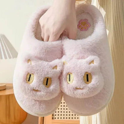 Winter Cotton Cat Slippers Soft Plush Comfy Warm Couple Slip-On House Cute Cat Face Slippers For Winte - www.Shopthatapp.com