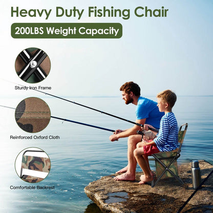 Foldable Fishing Chair With Backrest Built-In Cooler Bag Portable Handle Outdoor Lightweight Fishing Stool For Camping Hiking Hunting - www.Shopthatapp.com