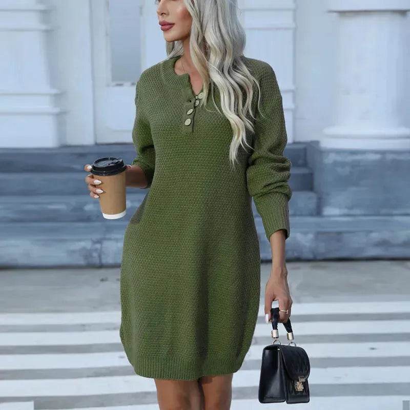 Autumn Winter Knitted Pullover Mini Sweater Dress - www.Shopthatapp.com
