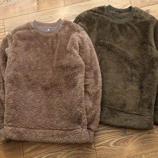Autumn And Winter Plush Fuzzy Crewneck Pullover top for male - www.Shopthatapp.com