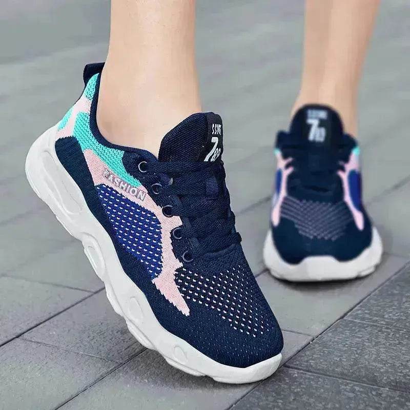 Casual Colorblock Lace-up Sneakers Girls Versatile Breathable Lightweight Walking Running Shoes - www.Shopthatapp.com