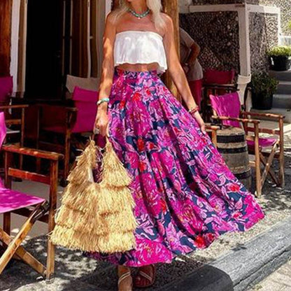 Spring Summer Fashionable Printed Bohemian High Waist floral Circle maxi Skirt - www.Shopthatapp.com