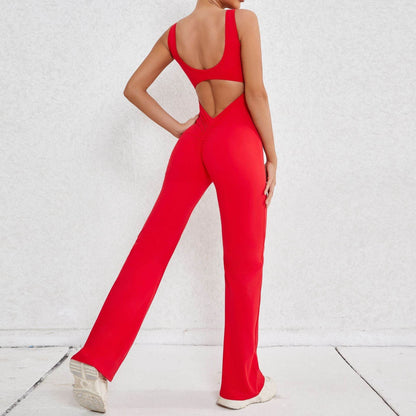 Hollow Back Workout Jumpsuit Sports Athleisure Yoga Wide Leg Jumpsuit - www.Shopthatapp.com