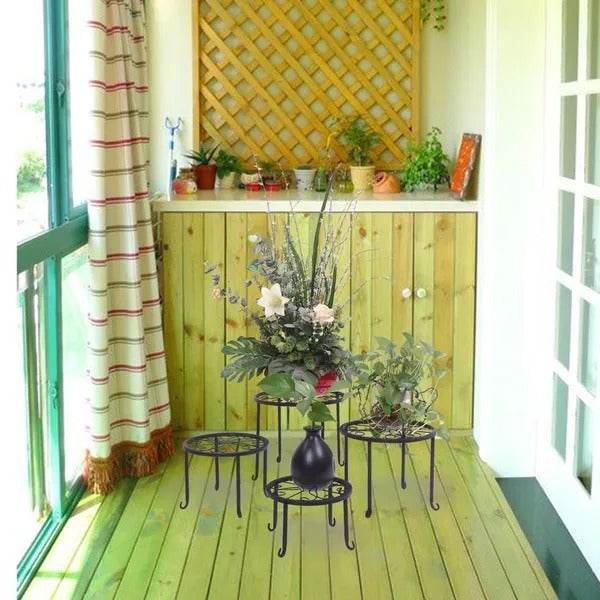 Metal Plant Stand 4 In 1 Potted Irons Planter Supports Floor Flower Pot Round Rack Display - www.Shopthatapp.com