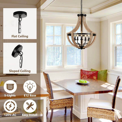 Solid Wood Modern Chandelier For Dining Room, Living Room, Kitchen, Island, Bedroom, Foyer, Height Adjustable, Brown - www.Shopthatapp.com