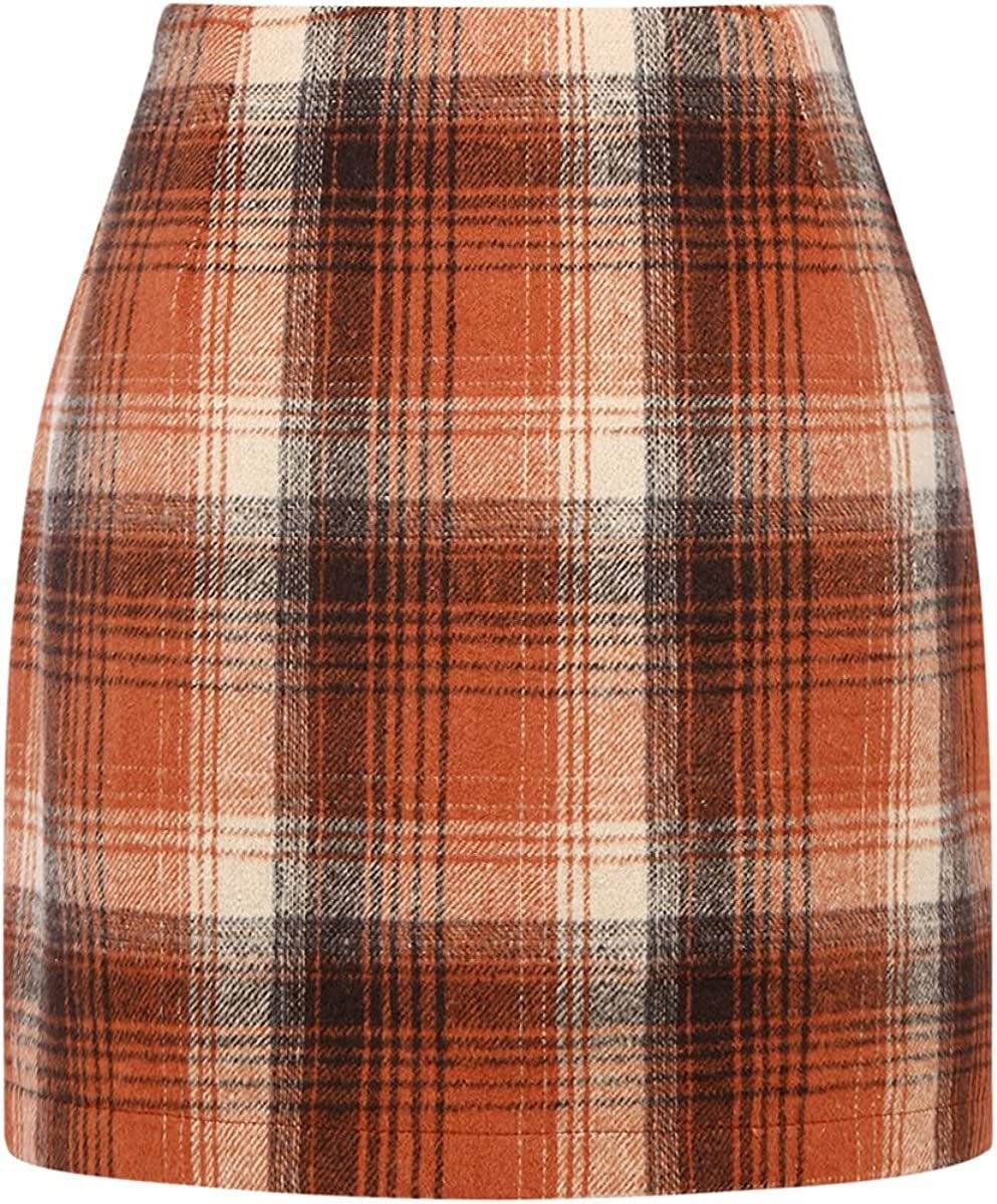 Women's High Waist Plaid Tight Pencil Wool Mini Skirt - www.Shopthatapp.com