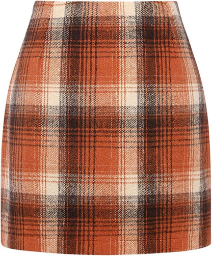 Women's High Waist Plaid Tight Pencil Wool Mini Skirt - www.Shopthatapp.com