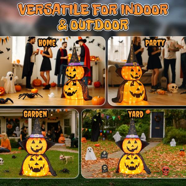 2Packs 3FT Halloween Collapsible Lighted Pumpkin Decoration, 176 LED Pop-Up Pumpkin Lamp With Cape, Plug In Halloween Jack-O-Lantern With Metal Stand For Indoor Outdoor Garden Patio Party Decor - www.Shopthatapp.com