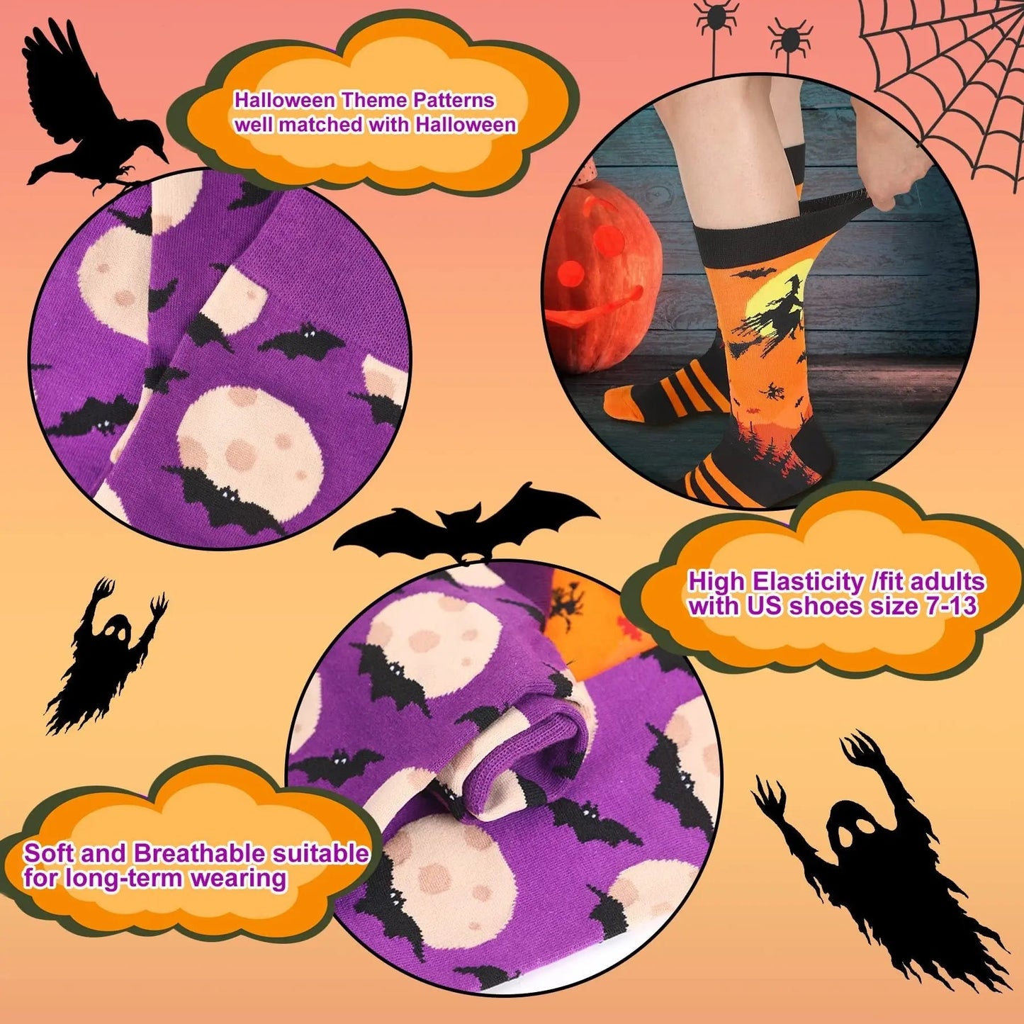 6 Pairs Halloween Christmas Socks For Men Women Girls Funny Xmas Socks Santa Claus Elk Cotton Sock Set-Cannot Be Listed On Amazon Platform - www.Shopthatapp.com