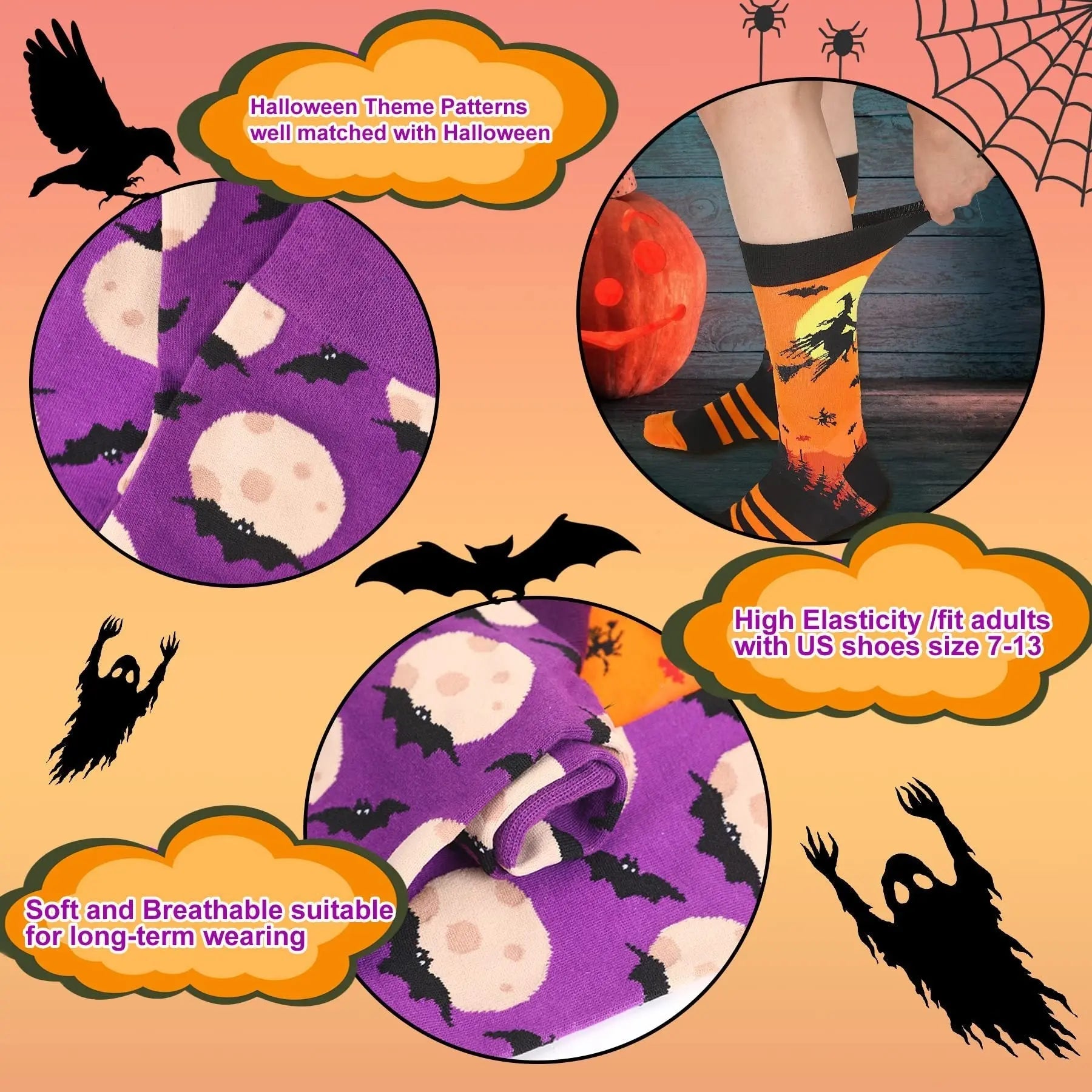 6 Pairs Halloween Christmas Socks For Men Women Girls Funny Xmas Socks Santa Claus Elk Cotton Sock Set-Cannot Be Listed On Amazon Platform - www.Shopthatapp.com