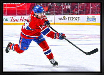 Nick Suzuki Montreal Canadiens Framed 20x29 Shooting Follow Through Canvas - www.Shopthatapp.com