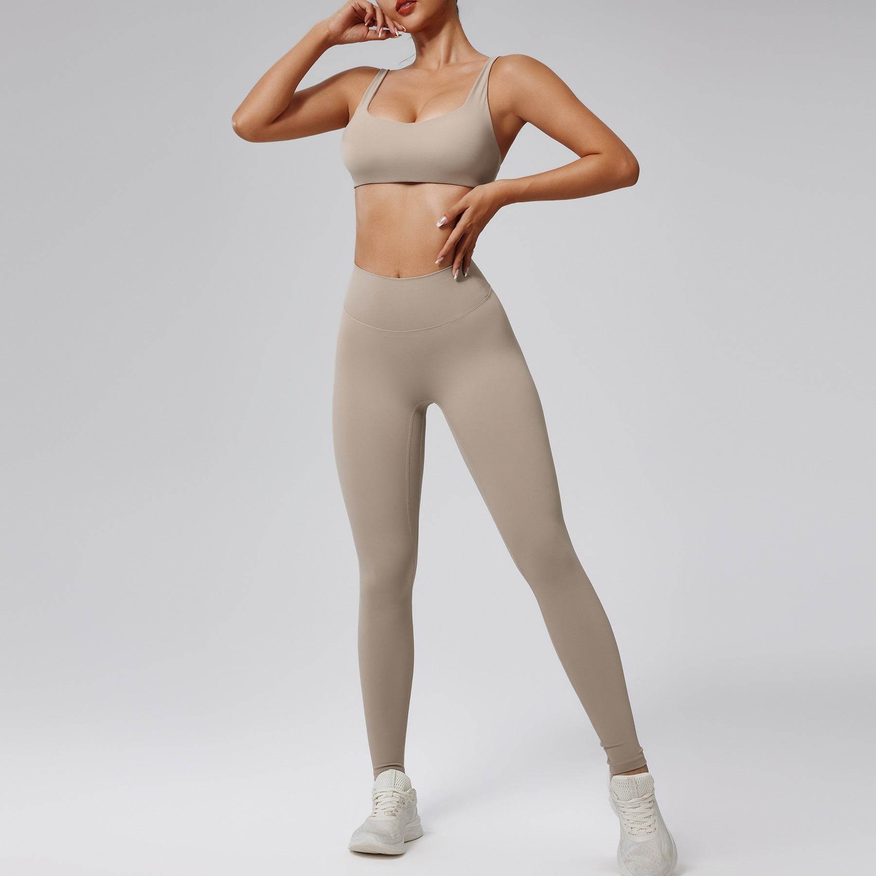 Quick-drying Nude Feel Running Sports Workout Yoga Clothes 2pcs set Long sleeve Crop top and High Waist Pant - www.Shopthatapp.com