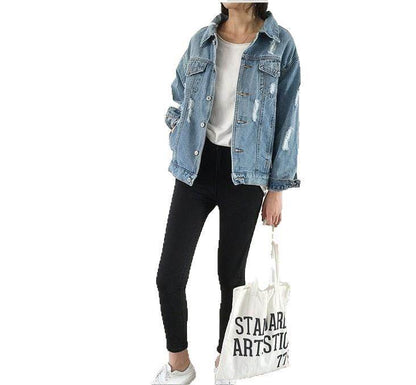Unisex Casual Loose Wash Water Outwear Frayed Denim Jacket - www.Shopthatapp.com