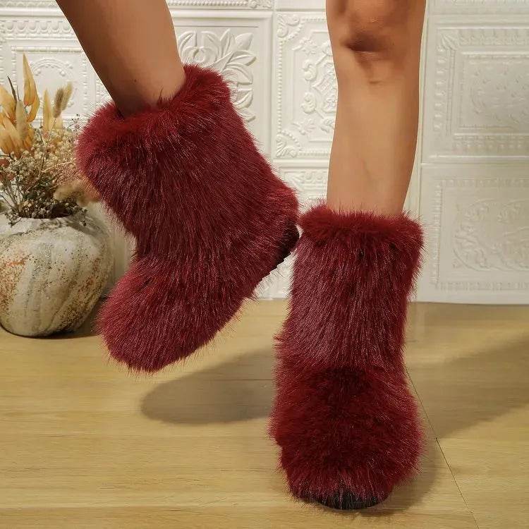 Fashion Long Plush Snow Boots Winter Warm Mid-tube Furry Cotton Shoes For Women Short Boot - www.Shopthatapp.com