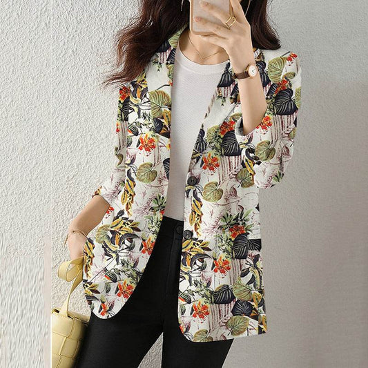 Women's Button Printed Long-sleeved Pocket Vintage Cotton And Linen jacket Blazer - www.Shopthatapp.com