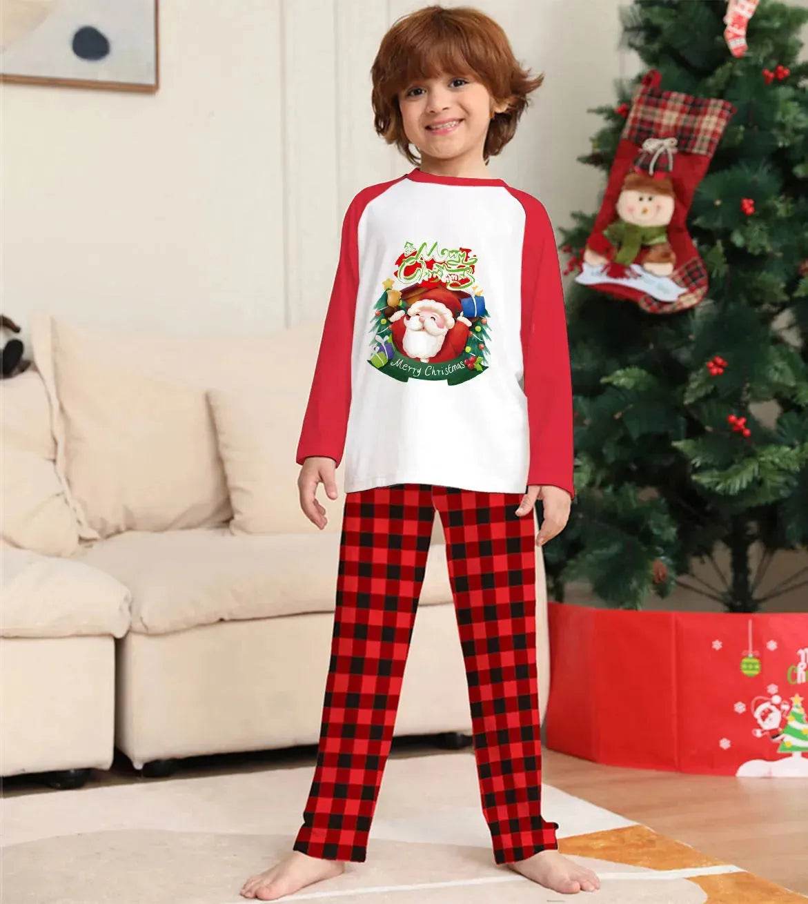 Christmas Parent-Child Clothes Set Long Sleeve T-Shirt Plaid Pants Family Matching Pajamas - www.Shopthatapp.com