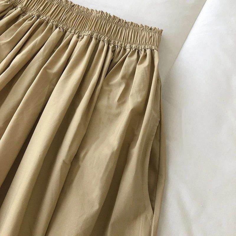 Solid Color Women Workwear Pleated Midi Skirt - www.Shopthatapp.com
