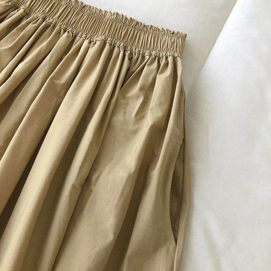 Solid Color Women Workwear Pleated Midi Skirt - www.Shopthatapp.com